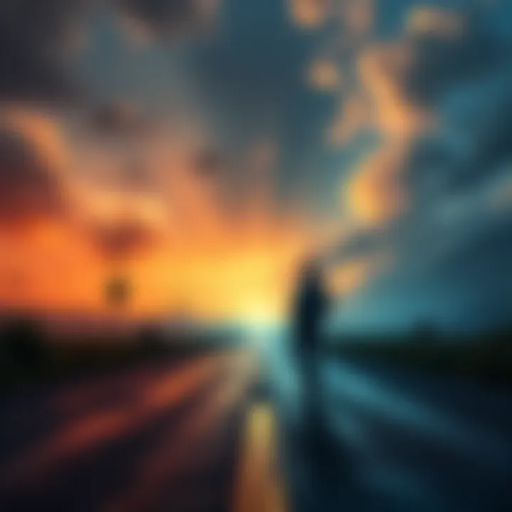 A person looking lost at a crossroads, symbolizing the conflict between dreams and reality