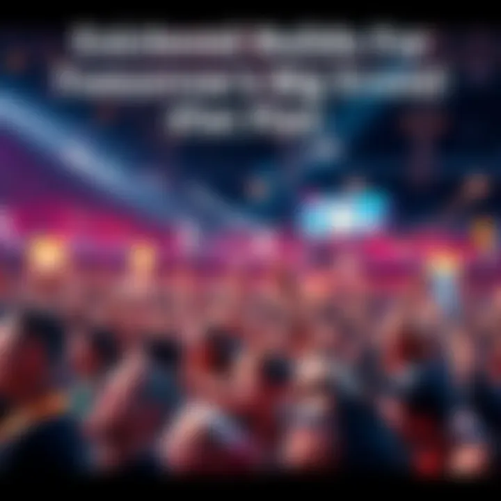 A lively crowd of people gathering and celebrating in anticipation of a big event, with smiles and excitement visible on their faces.