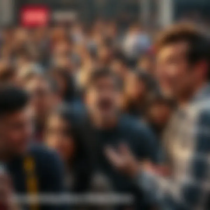 A diverse crowd of people looking shocked and discussing a surprising news event.