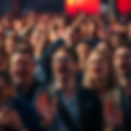 A diverse group of people showing mixed emotions of excitement and fear as they react to breaking news about an upcoming event.