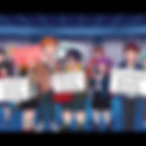 A group of anime fans discussing their frustrations with the Crunchyroll Anime Awards in 2025, holding signs calling for reform.