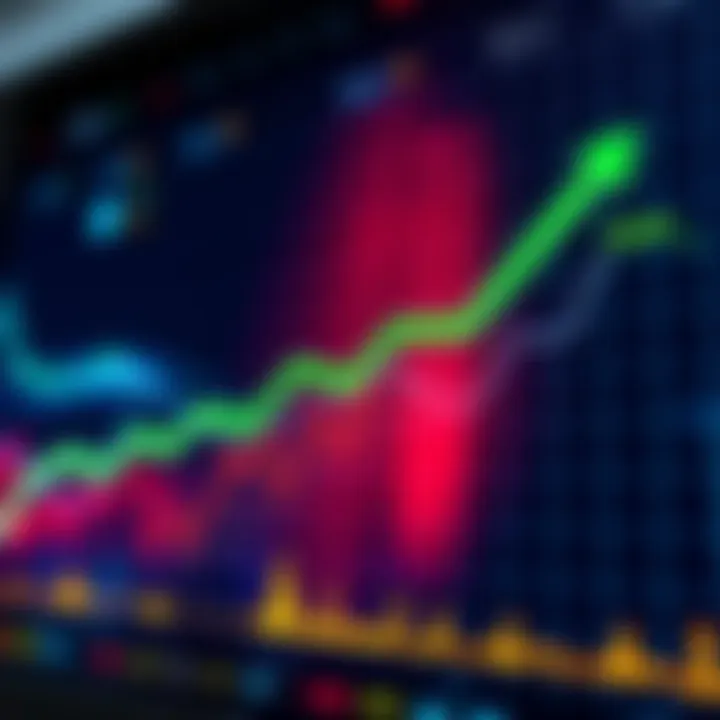 A graph showing a sharp increase in cryptocurrency prices with green arrows indicating growth.