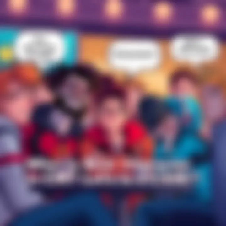 Fans debating the best character in CSM, with animated expressions and dialogue bubbles showing different opinions.