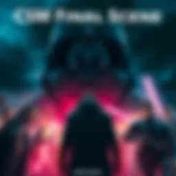 A dramatic scene from CSM showing main characters facing an intense conclusion, with a dark sky and dynamic action.