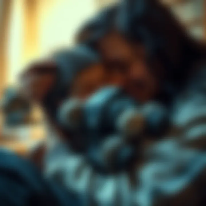 A person cuddling with a fictional character known as Mommy Oshi, showing warmth and affection