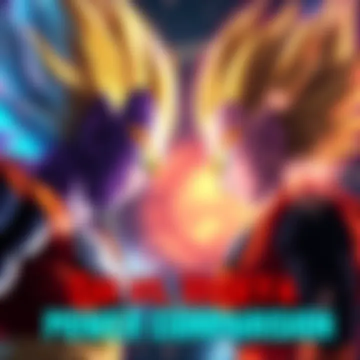 Cui and Vegeta face off, showcasing their strength during the Saiyan Saga with energy auras around them.