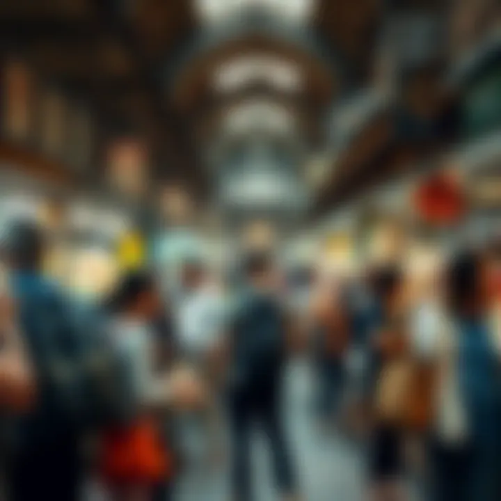 Cultural Exchange in Rome Tourists engaging with locals in a lively market in Rome, showcasing traditional customs and practices.