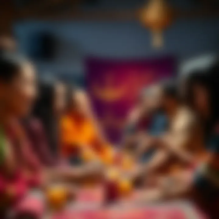 A diverse group of people sharing their cultural traditions and stories in a community setting.