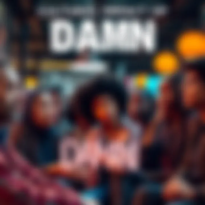Cultural Impact of Damn A group of diverse people discussing the meaning of the term 'Damn' in a casual setting, with expressions of curiosity and engagement.