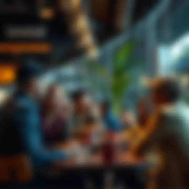 A group of people engaged in a lively discussion about cultural trends in a coffee shop setting.