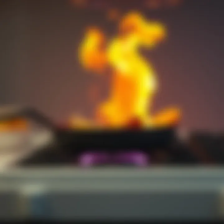 A glowing, ethereal flame representing cursed energy is cooking food in a skillet on a stove.