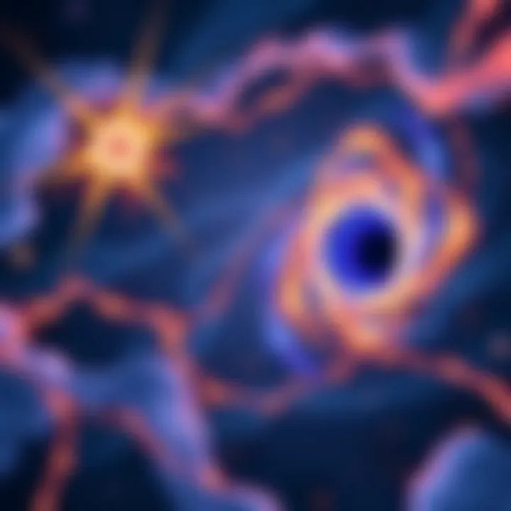 Illustration showing cosmic elements like a star and a black hole intertwined with cursed energy, representing the connection between Jujutsu Kaisen and the universe.