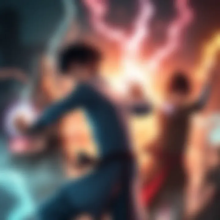 Characters mastering cursed energy Several characters practice their cursed energy skills, showcasing different techniques and abilities.