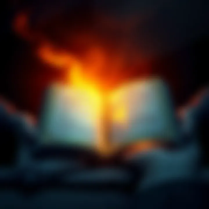 An open book with glowing symbols and light emanating from its pages, surrounded by shadows, representing knowledge transfer.