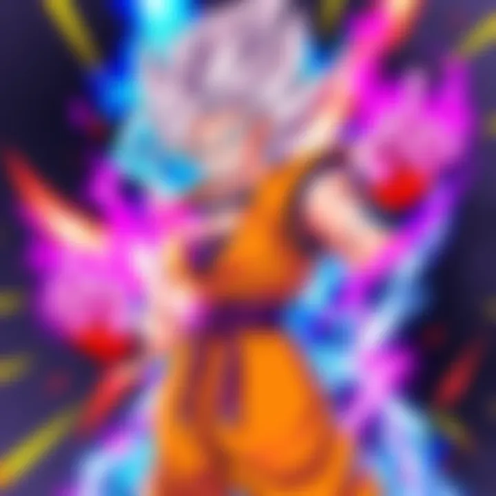 A vibrant illustration of a unique Dragon Ball Z original character with distinct features and stylish attire, showcasing energetic poses and colorful effects, ideal for commission art.