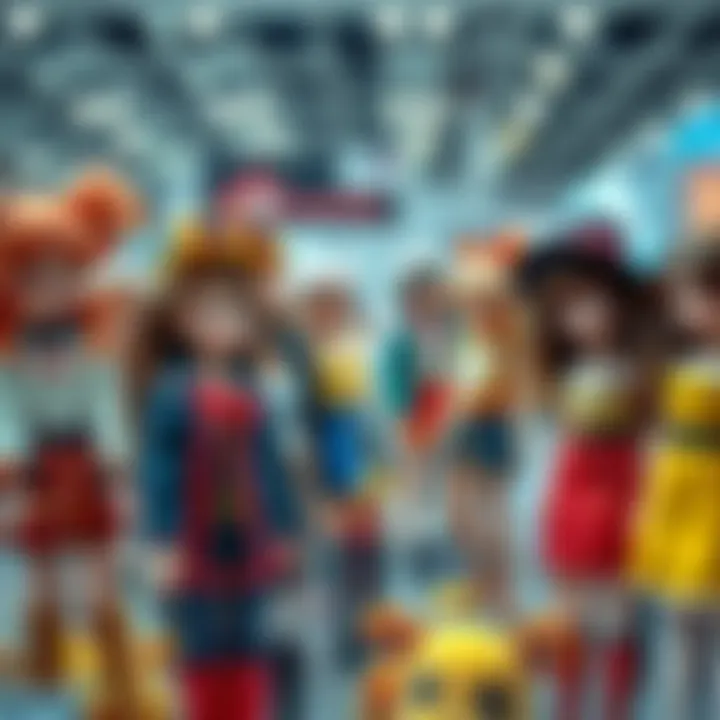 Custom Art Dolls Display A collection of custom ball-jointed dolls with unique outfits and hairstyles showcased at a convention booth.