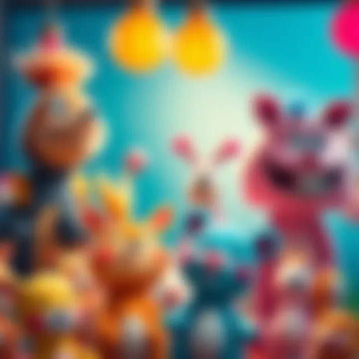 Cartoon animals and characters displaying humor and cuteness in a colorful setting