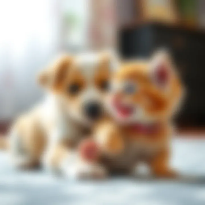 Cute puppy playing with a kitten A playful puppy and a curious kitten sharing a moment of joy together