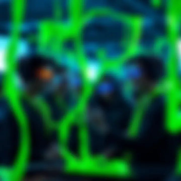 A group of people engaging in the Cyber Slime challenge, focused and excited about their next moves in a digital setting.