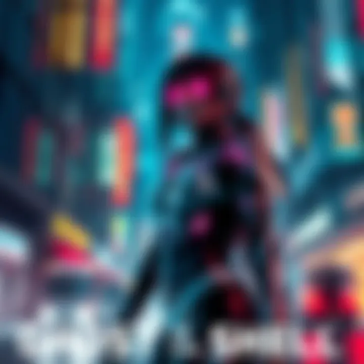 A female cyborg character stands in a futuristic city, surrounded by neon lights and technology, symbolizing the impact of Ghost in the Shell.