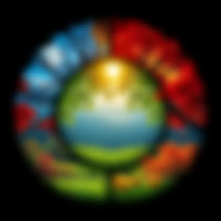 Cycles of Life A circular pattern representing the cycles in life, showing different seasons and stages of existence like birth, growth, and decay.