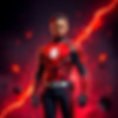 Dabi stands confidently in a Red Lantern Corps uniform, surrounded by a dark and fiery background, symbolizing hope amidst despair.