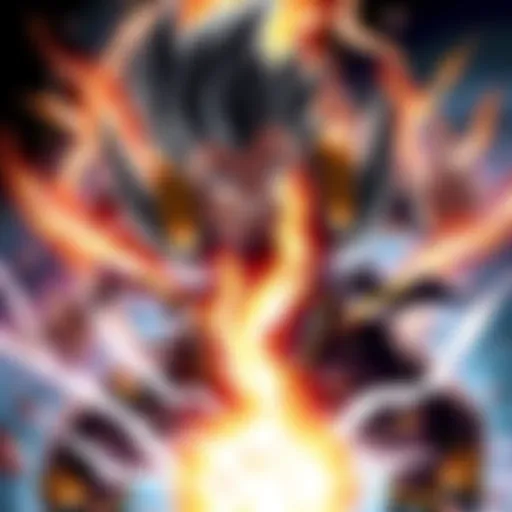 Dabura Using Cursed Techniques Dabura combines his cursed technique reversal with a powerful ability, showcasing dynamic energy and artistic patterns around him.