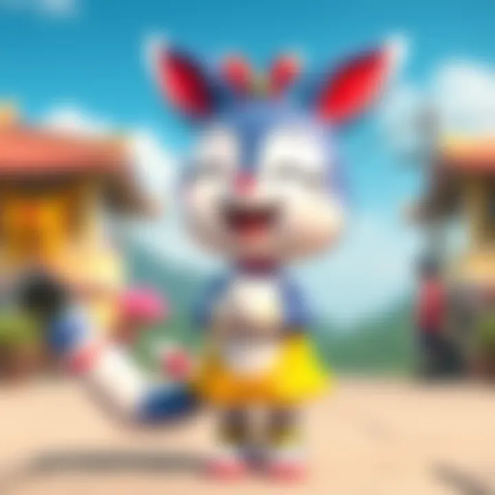 Dabura appears in a cheerful and colorful scene, showcasing her cute design and iconic features, bringing joy to fans.