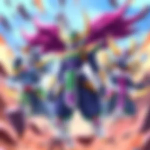 Illustration of Dabura alongside two new banner units, resembling Turles and Ginyu, with a dynamic background showing gameplay elements.