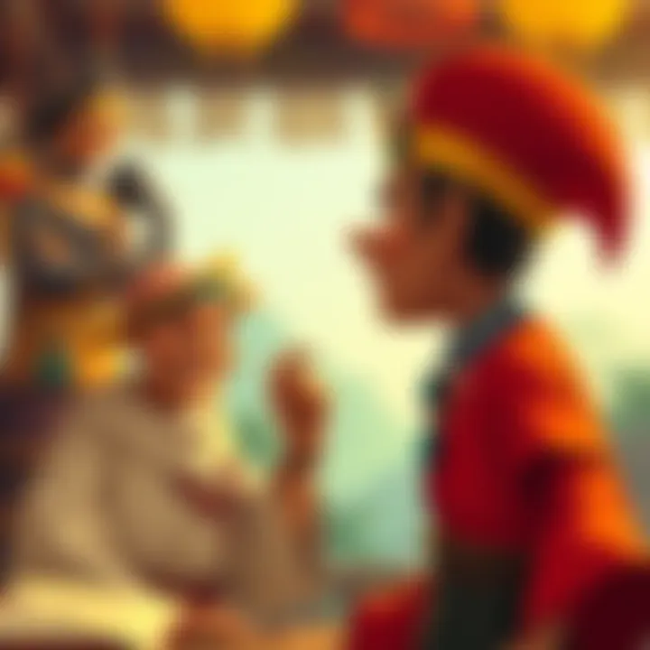 Dabura laughs while trying to talk to a silent Mahoraga, who looks confused. The scene captures their comedic interaction.