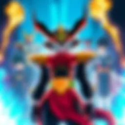 Prime Dabura stands ready to battle against My Hero Academia characters, showcasing his powers in a vibrant crossover scene.