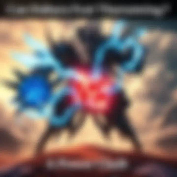 Dabura from Jujutsu Kaisen faces The Rumbling from Attack on Titan in an epic battle scene, showcasing their powers clashing in a dramatic landscape.