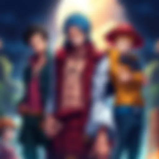 Dadan stands protectively next to Luffy and Ace, showcasing their close bond and family connection.