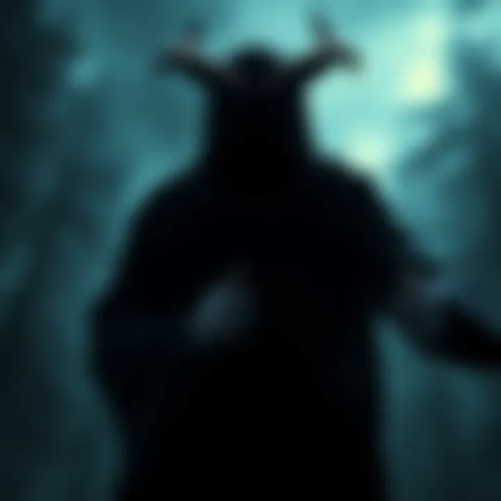 A shadowy figure representing a daemon watches over a character, influencing their decisions and emotions in a dramatic scene, highlighting the impact of daemons in narratives.