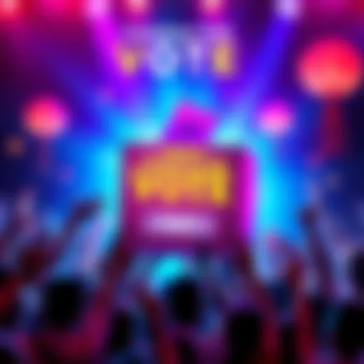 A colorful voting box with names of characters, highlighting the elimination of Fay, surrounded by excited fans ready to vote for the next character.