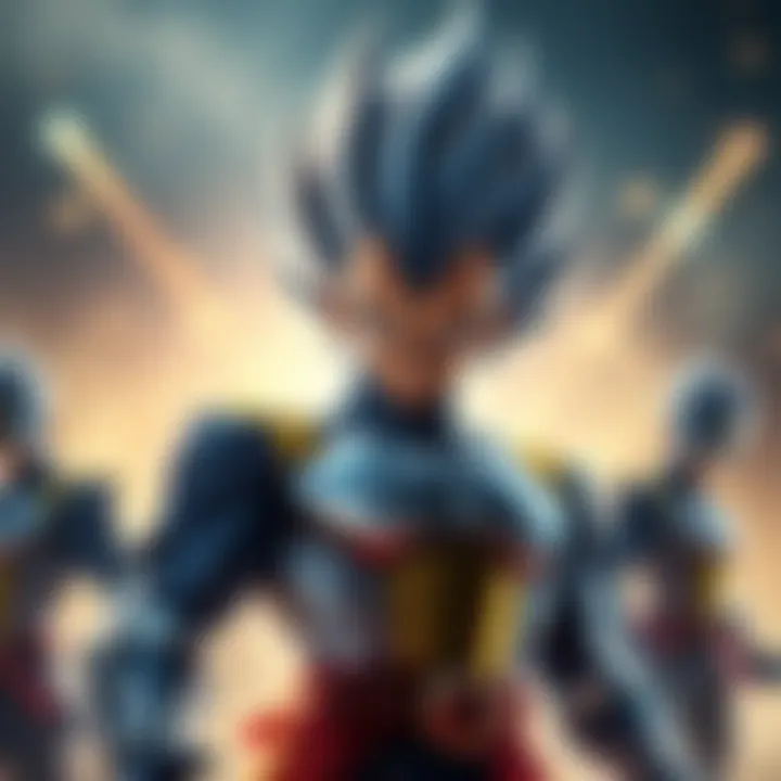 Daima Vegeta in upgraded battle gear, showing enhanced abilities with allies at his side