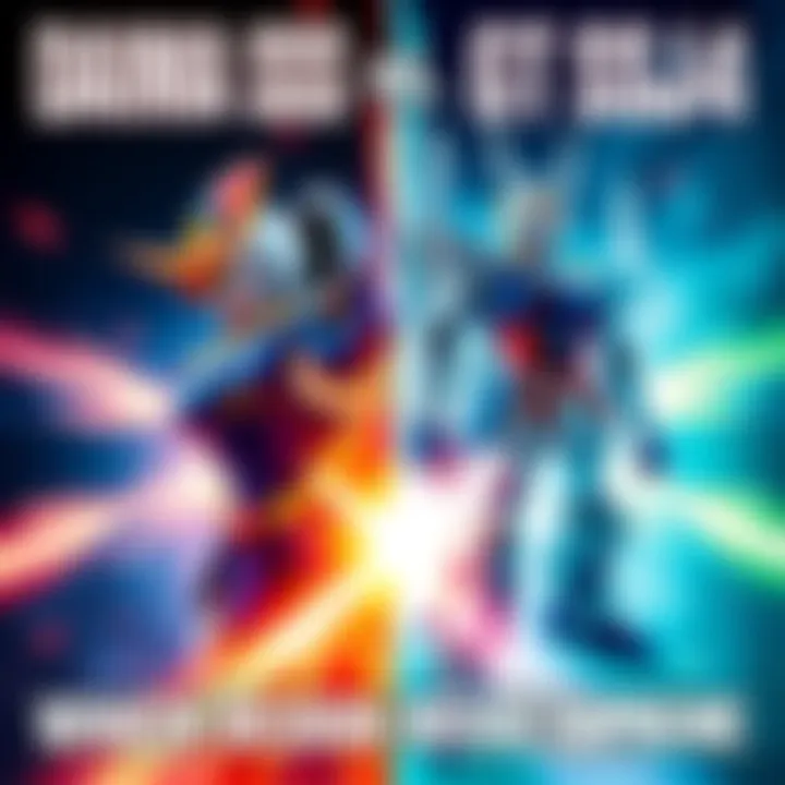 A split image showing Daima SSJ4 on one side with ape-like features and vibrant colors, and GT SSJ4 on the other with a powerful stance and sleek design.