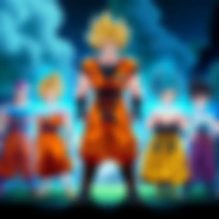 Daima SSJ4 Goku stands proudly with Tag SSJ4s, Tag UI, EvoGeta, Daima SSJ3 Vegeta, and STR SSJ Blue Goku, forming a strong game team.