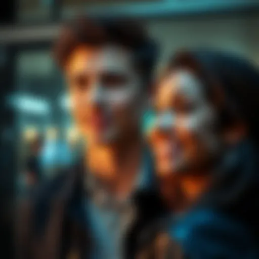 A young man gazing admiringly at a woman with a bright smile, highlighting her beauty and confidence.