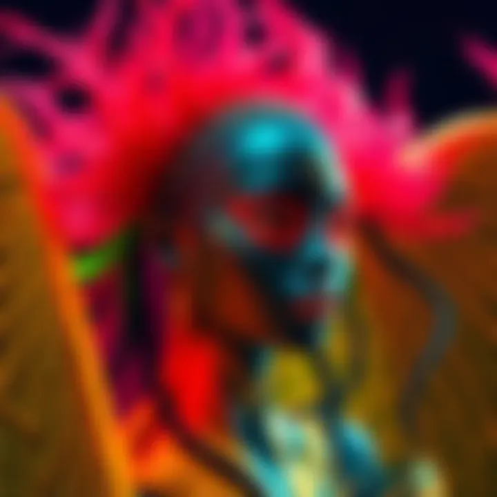 Vivid Dandadan artwork showcasing bold colors and unique style, attracting attention on a user board.