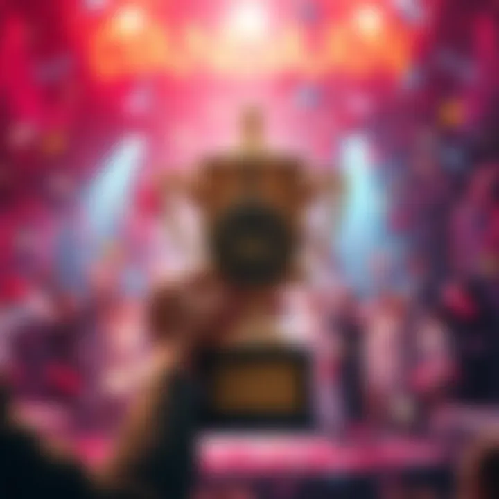 Dandadan Chapter of the Year 2025 Winner Celebration of Dandadan Chapter 215 winning the Chapter of the Year 2025 vote with a trophy and confetti