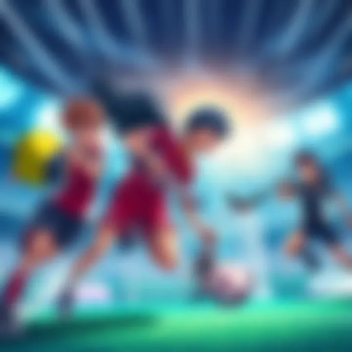 Characters from Dandadan participating in an intense sports match, showcasing teamwork and excitement