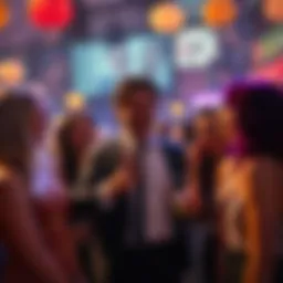 A charismatic man, Dante, playfully interacting with a group of amused women, showcasing charm and humor in a lively atmosphere.