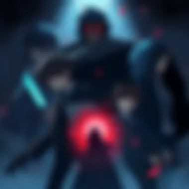 Dark Anime Recommendations An illustration showing various dark anime characters like a detective and a mysterious figure, blending elements of suspense and excitement, with a gloomy background.