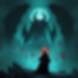 Dark Fantasy Illustration A haunting landscape featuring shadowy figures and eerie symbols, representing the dark themes of Lord of the Mysteries.
