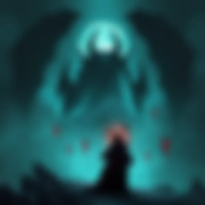Dark Fantasy Illustration A haunting landscape featuring shadowy figures and eerie symbols, representing the dark themes of Lord of the Mysteries.