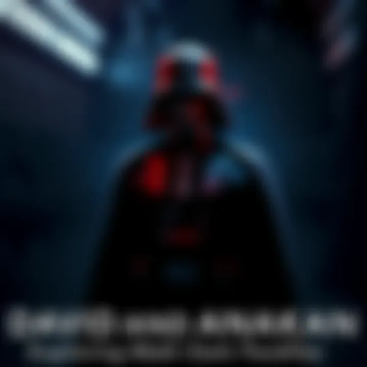 David stands in a shadowy environment, resembling a powerful enforcer, with an air of authority and conflict, echoing Anakin Skywalker's transformation into Darth Vader.