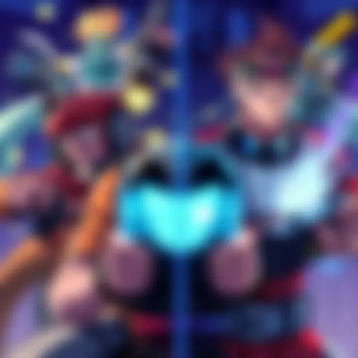 Illustration showing popular DB characters engaged in video gaming, highlighting their competitive spirit and gaming skills