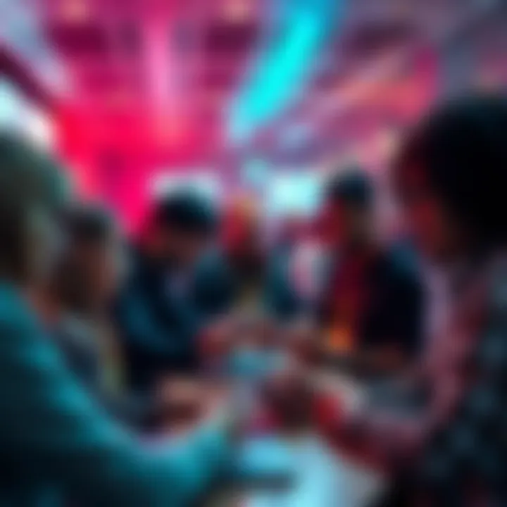 A group of people discussing DBL leaks in a lively forum setting with laptops and smartphones