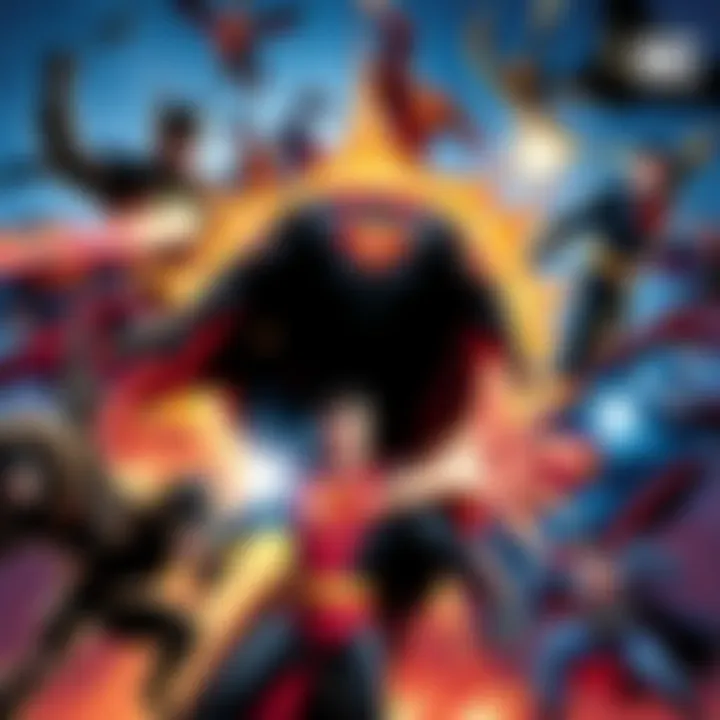 A collage of iconic frames from DC Comics showing superheroes in action and memorable moments, inviting fans to share their favorites.